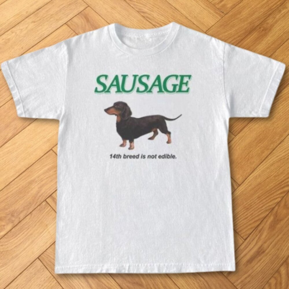 White Sausage Dachshund Dog Graphic 14th Breed Not Edible Tee
